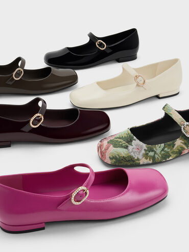 Patent Pearl-Buckle Mary Janes, Black Patent, hi-res