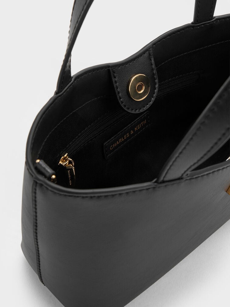 กระเป๋าโท้ทดีเทลเมทัลลิครุ่น Lilibet, สีดำ, hi-res