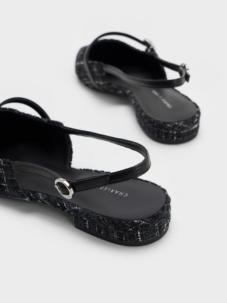 Tweed Crystal-Embellished Slingback Flats, สีมัลติ, hi-res