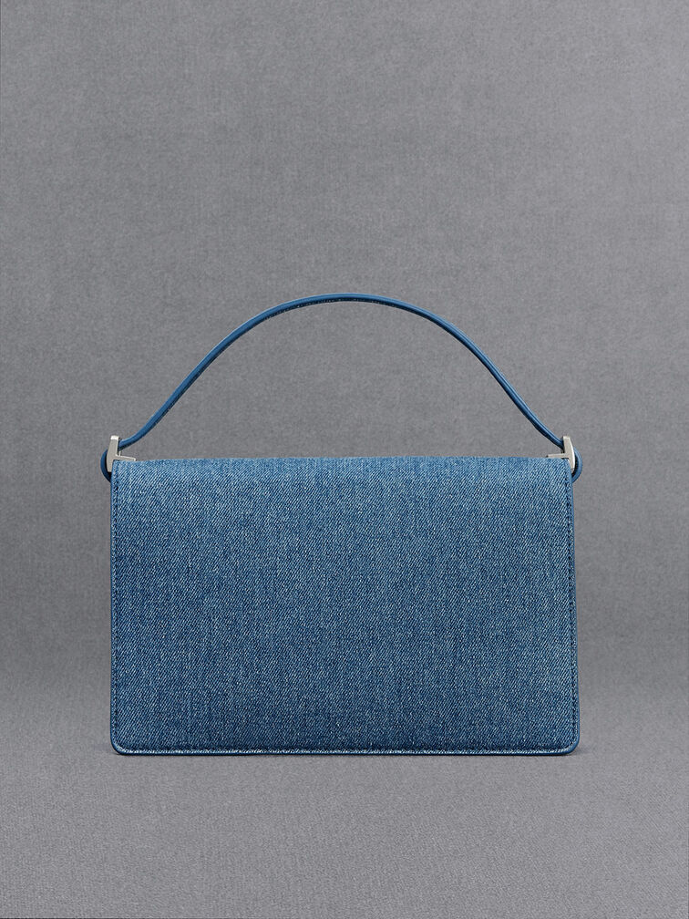 กระเป๋าสะพายไหล่ผ้าเดนิม, สีฟ้า, hi-res
