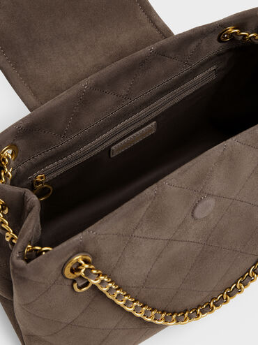Large Apfra Quilted Shoulder Bag, Stone Grey, hi-res