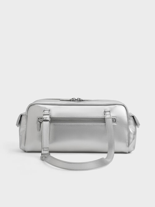 Rachel Elongated Multi-Pocket Shoulder Bag, Silver, hi-res