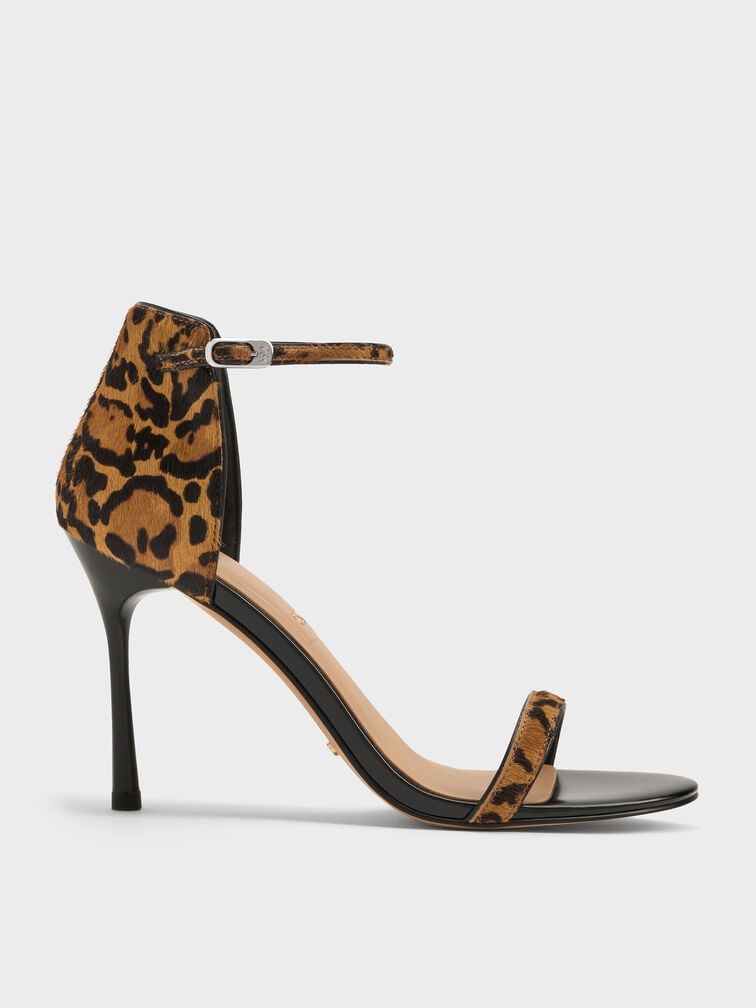 Kyra Calf Hair Leopard-Print Stiletto Sandals, Animal Print Brown, hi-res