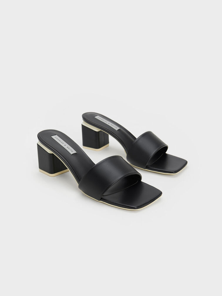 Square Block Heel Mules, สีดำ, hi-res