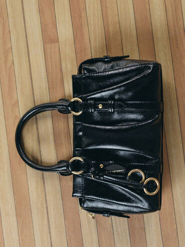 กระเป๋าโท้ทจับจีบย่นรุ่น Britton, สีดำ, hi-res