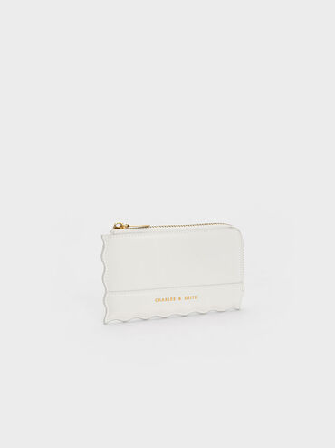 Wavy Trim Zip Wallet, White, hi-res