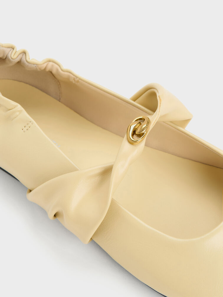 Metallic-Accent Twist-Strap Mary Jane Flats, Yellow, hi-res