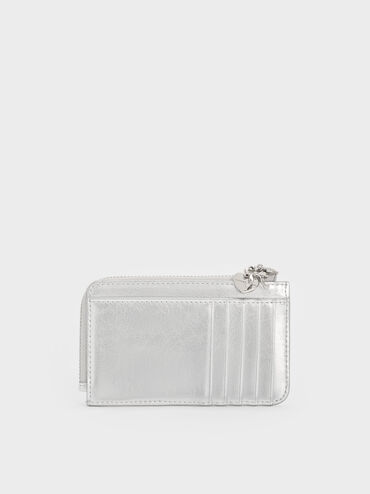 กระเป๋าสตางค์ลายควิลท์ดีเทลซิปรอบพร้อมประดับชาร์มรูปหัวใจโบว์รุ่น Arrietty, สีเงิน, hi-res