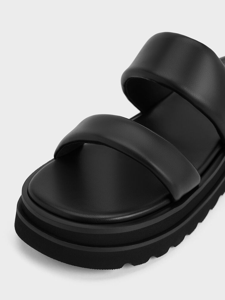 Tattie Puffy-Strap Sandals, Black, hi-res