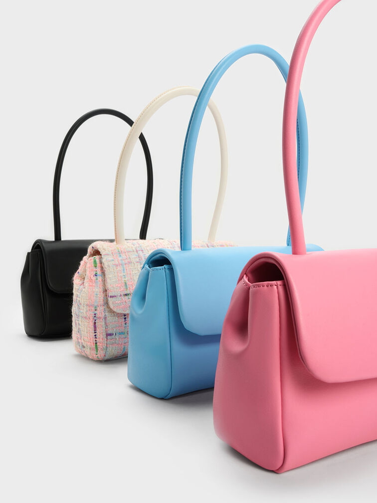 Curved Handle Shoulder Bag, สีดำ, hi-res