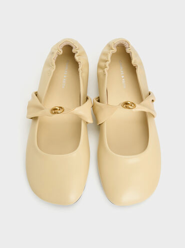 Metallic-Accent Twist-Strap Mary Jane Flats, Yellow, hi-res