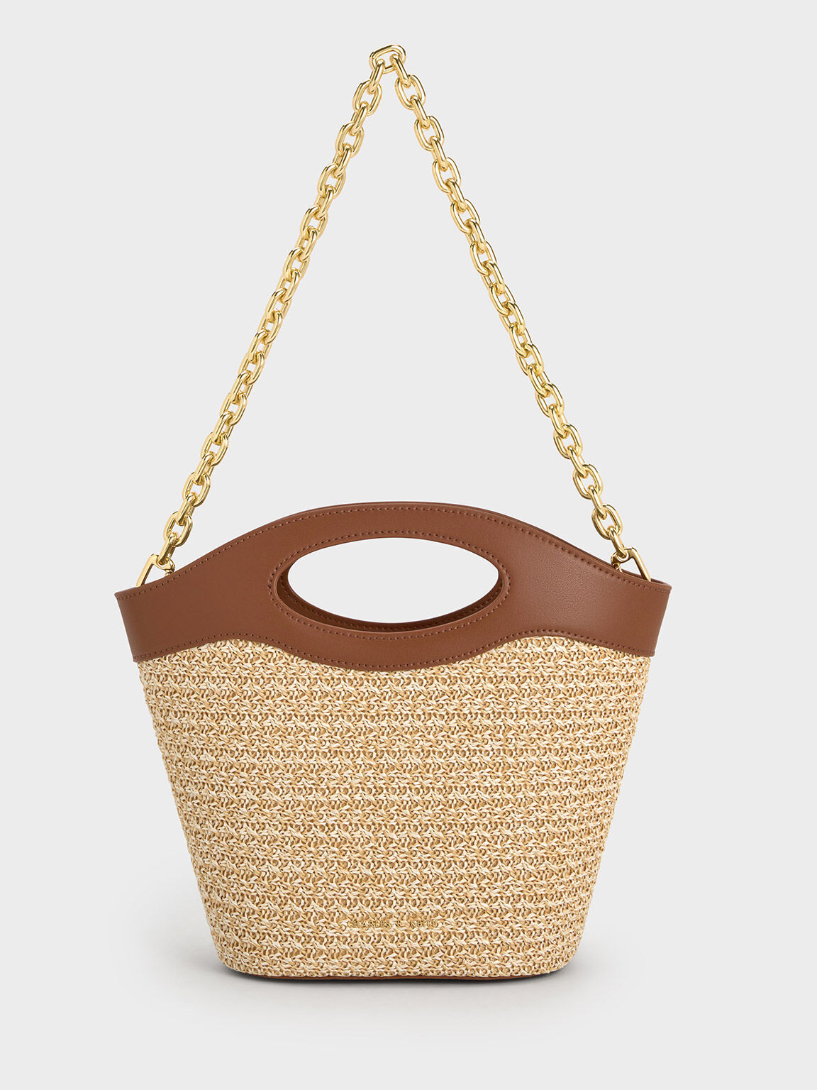Multicoloured Raffia Chain-Link Curved-Handle Bucket Bag