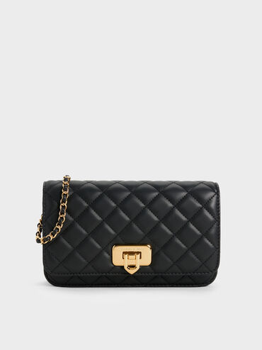 Cressida Quilted Push-Lock Clutch, Black, hi-res