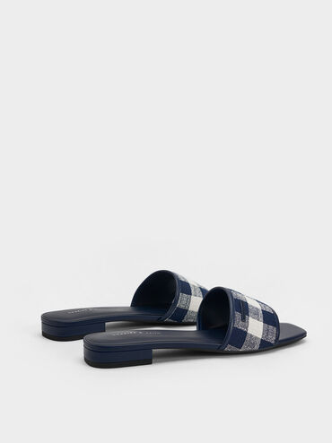 Woven Checkered Flat Sandals, สีดาร์คบลู, hi-res