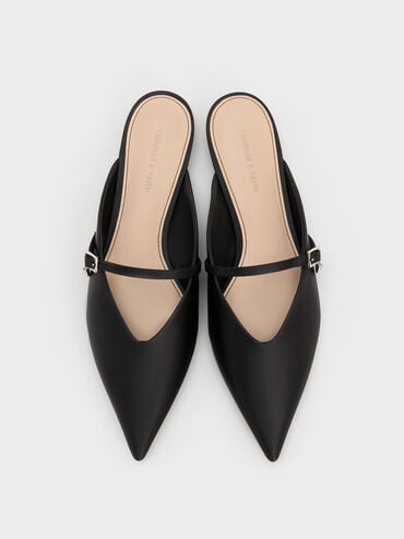 Satin Teardrop-Crystal Flat Mules, Black Textured, hi-res