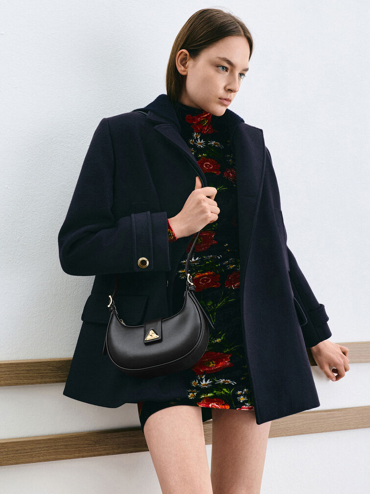 Trice Belted Metallic-Accent Shoulder Bag, Black, hi-res