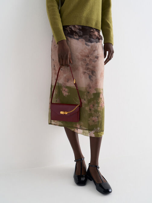 Samantha Envelope Chain-Embellished Crossbody Bag, Burgundy, hi-res