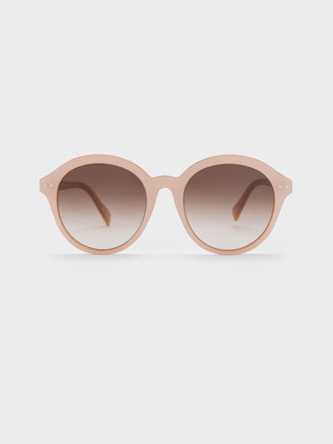 Recycled Acetate Round Cat-Eye Sunglasses, สีชมพู, hi-res