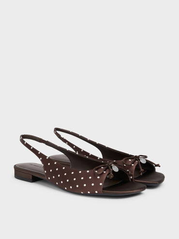 Imani Polka-Dot Bow Slingback Sandals, Dark Brown Textured, hi-res