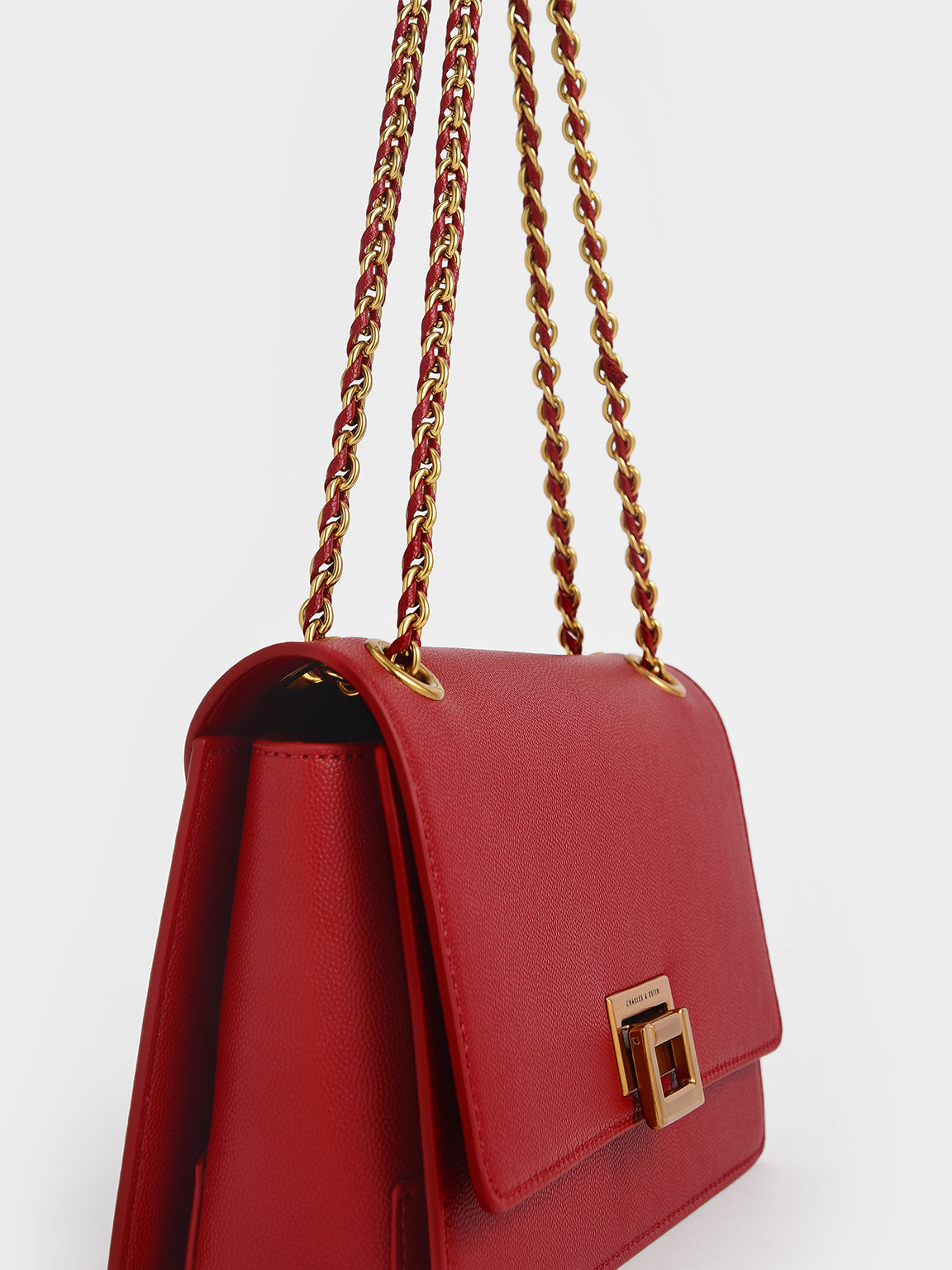 Chain Shoulder Bag, Red, hi-res