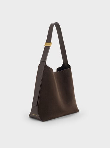 Edna Recycled Suede Hobo Bag, Espresso Brown, hi-res