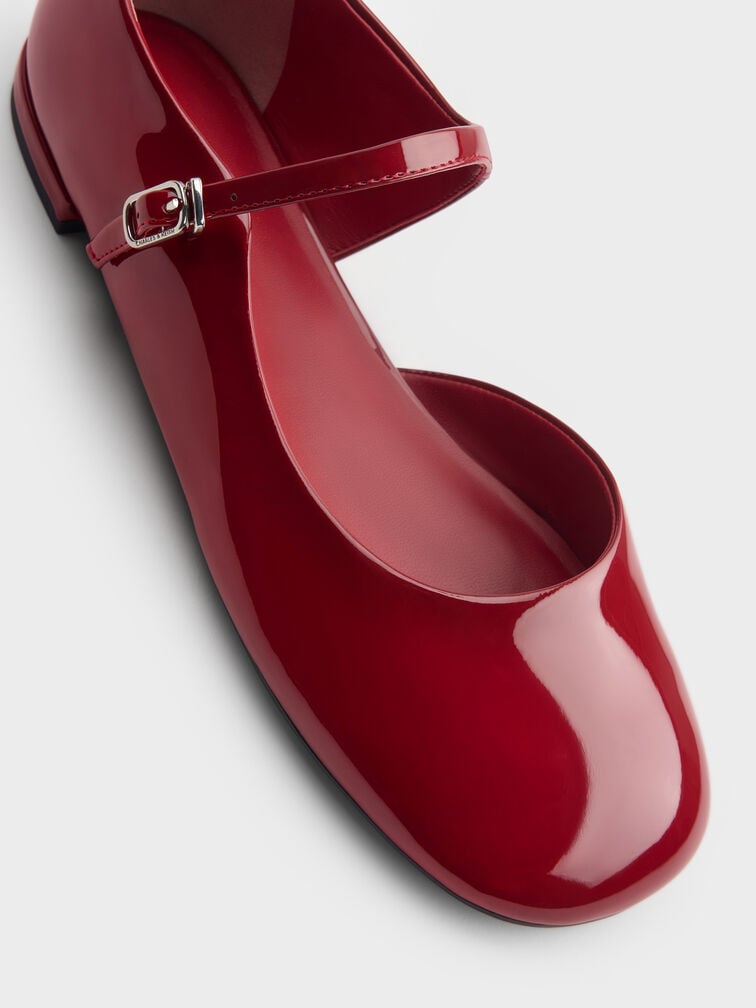 รองเท้าแมรี่เจนวัสดุหนังแก้วดีไซน์ D'Orsay, สีแดง, hi-res