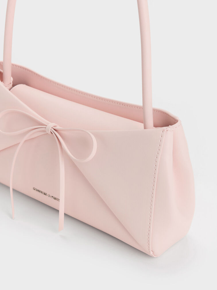 Hazel Bow Panelled Shoulder Bag, Soft Pink, hi-res