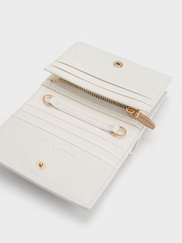 Tweed Snap Button Mini Short Wallet, White, hi-res