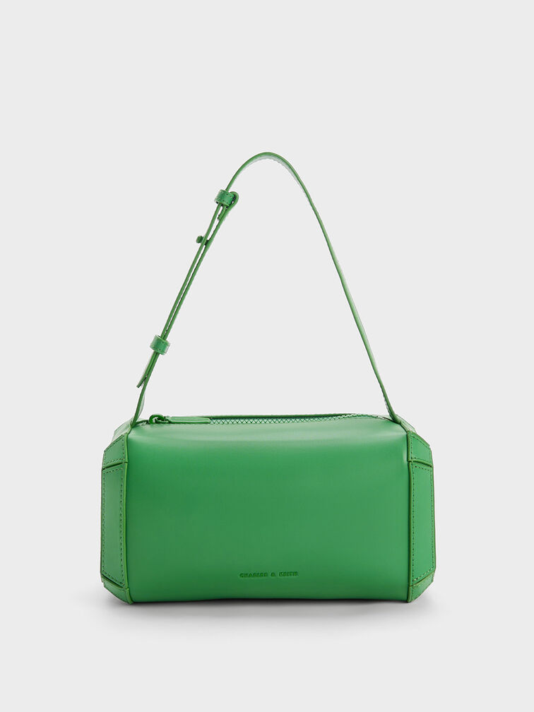 Geometric Boxy Shoulder Bag, สีเขียว, hi-res