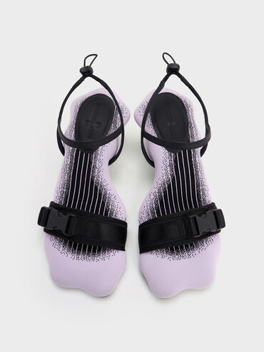 Nylon Wave-Edge Sculptural-Heel Sandals, Lilac, hi-res