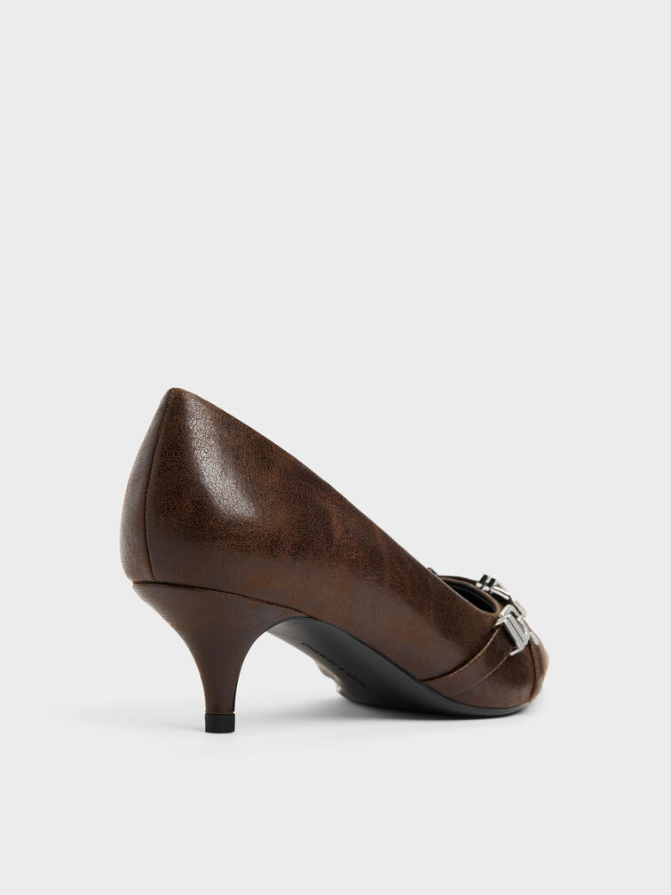 Aira Buckled-Strap Kitten Heels, Dark Brown, hi-res