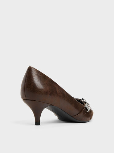 Aira Buckled-Strap Kitten Heels, Dark Brown, hi-res