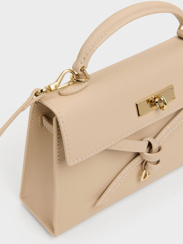 กระเป๋าถือดีเทลสายคาดแบบผูกปมรุ่น Tricha, Sand Beige, hi-res