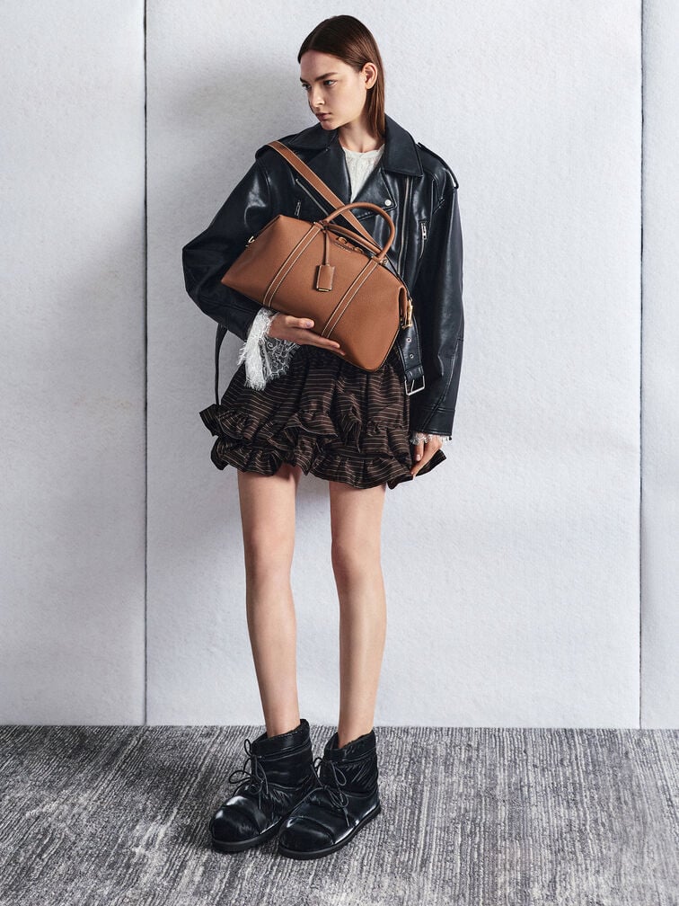 Chance Recycled Leather Bowling Bag, Chocolate, hi-res