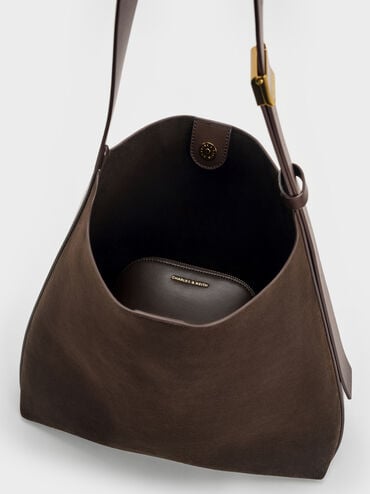 Edna Recycled Suede Hobo Bag, Espresso Brown, hi-res