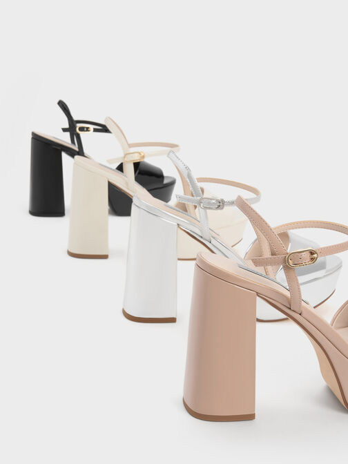 Peep-Toe Metallic Platform Sandals, , hi-res
