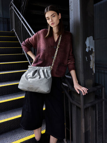 กระเป๋าโฮโบดีไซน์สายโซ่แบบคู่รุ่น Duo, สีเทา, hi-res