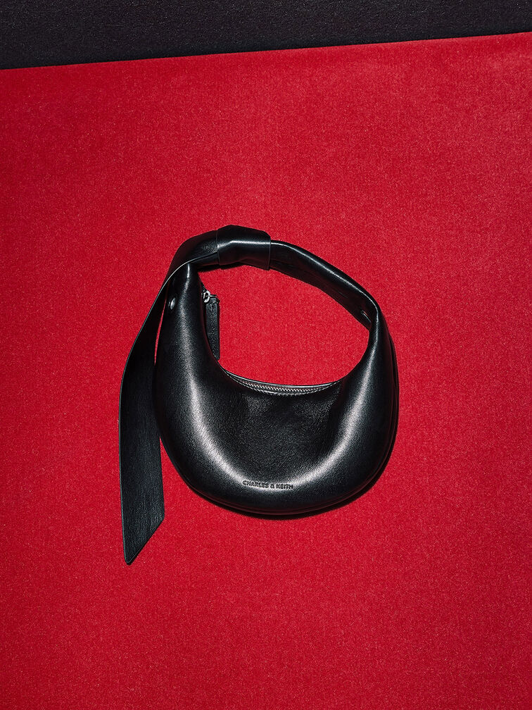Micro Toni Knotted Crescent Hobo Bag, Noir, hi-res