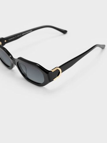Gabine Recycled Acetate Oval Sunglasses, Black, hi-res