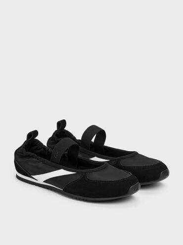 รองเท้าผ้าใบหนังแท้รีไซเคิลทรงแมรี่เจนรุ่น Jace, สีแบล็คเท็กซ์เจอร์, hi-res