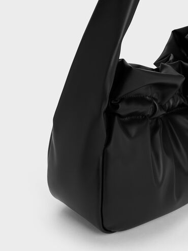 Ruched Hobo Bag, สีดำ, hi-res