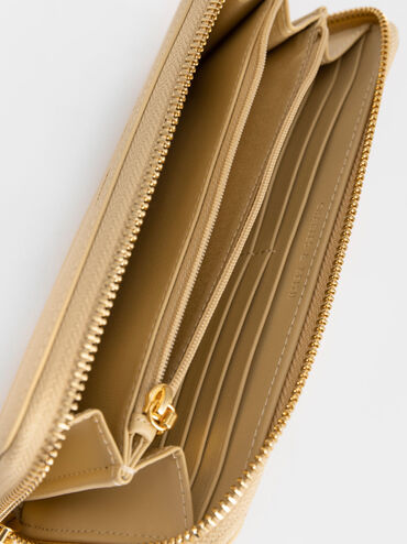 กระเป๋าสตางค์ใบยาวดีไซน์ที่ปิดแบบซิปรอบรุ่น Dulcie, สีเบจ, hi-res