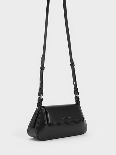 Olivia Trapeze Shoulder Bag, สีดำอะไหล่สีเงิน, hi-res