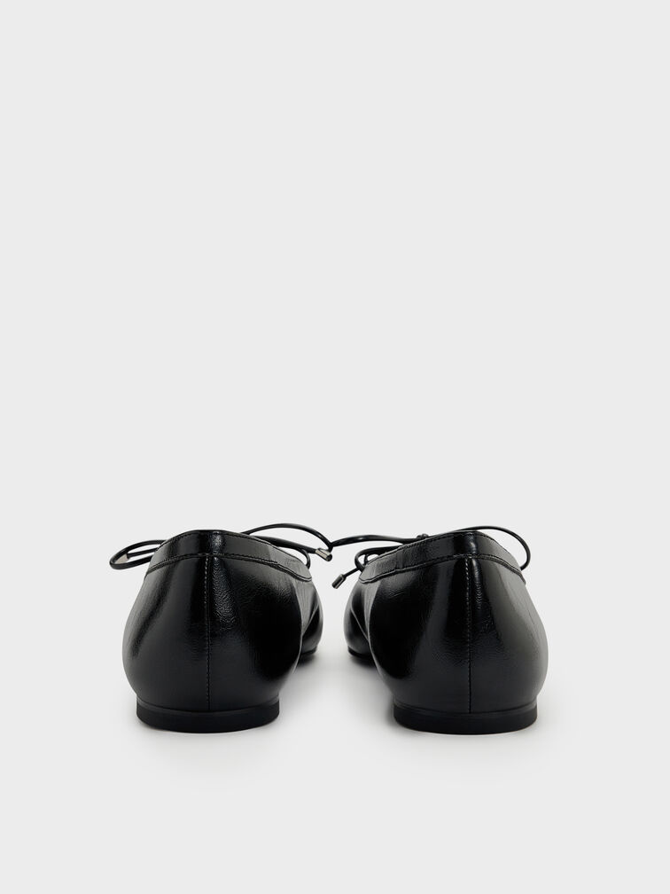 Lace-Up Bow Ballet Flats, Black, hi-res