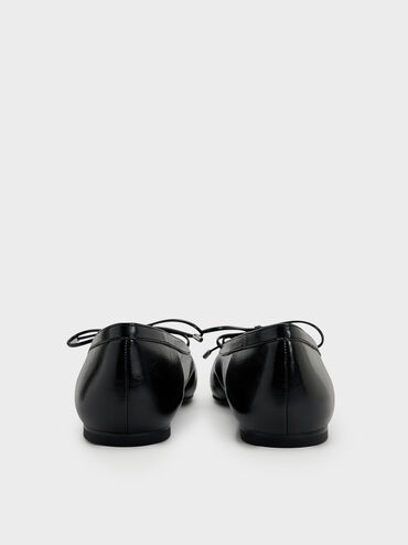 Lace-Up Bow Ballet Flats, Black, hi-res