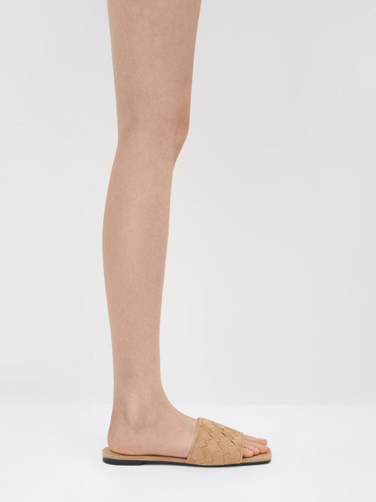รองเท้าแตะแบบสวมวัสดุหนังกลับสังเคราะห์ดีไซน์สานรุ่น Ivette, สีแซนด์, hi-res