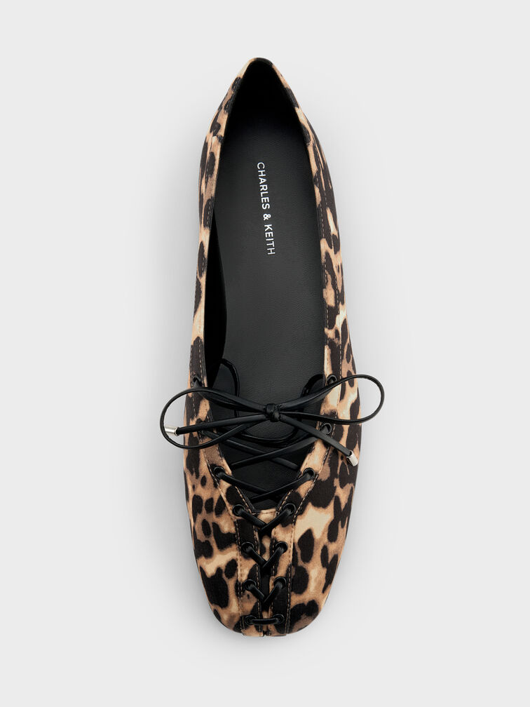 Leopard-Print Lace-Up Bow Ballet Flats, Animal Print Natural, hi-res