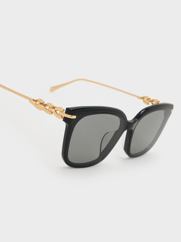 Kris Chain-Detail Sunglasses, Black, hi-res