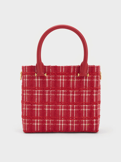 Georgette Tweed Square Tote Bag, สีแดง, hi-res