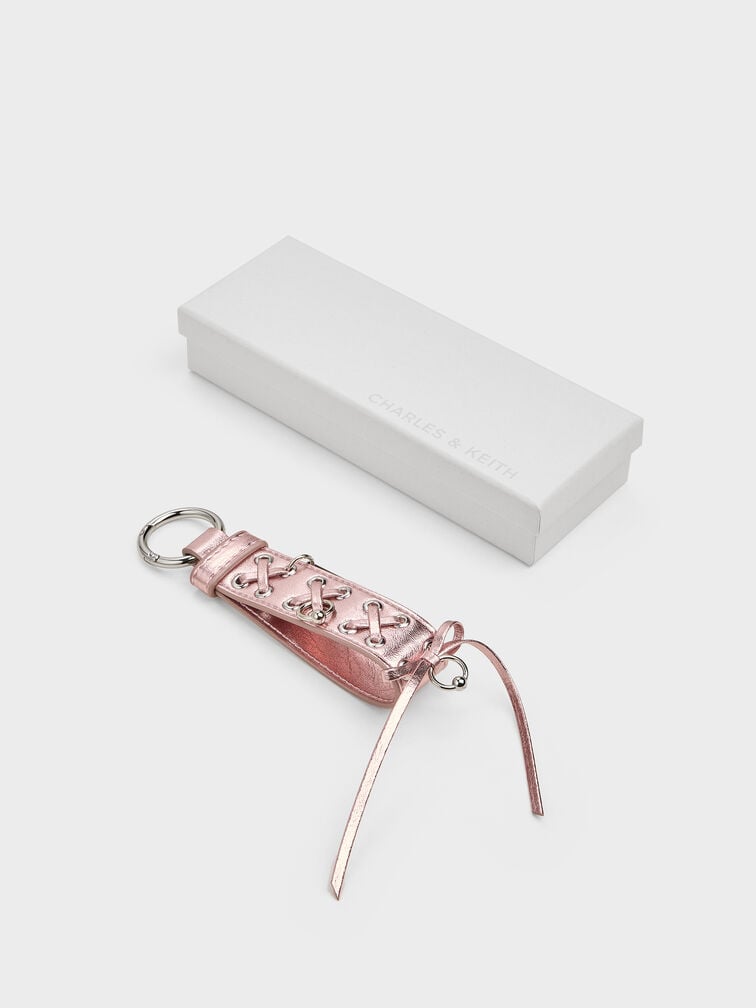 Grommet Lace-Up Bag Charm, Aura Pink, hi-res